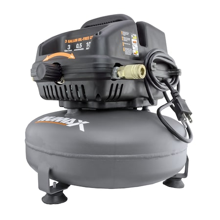 Numax 3 Gallon 1/2 HP Portable Electric Oil-Free Pancake Air Compressor Kit S3GICK